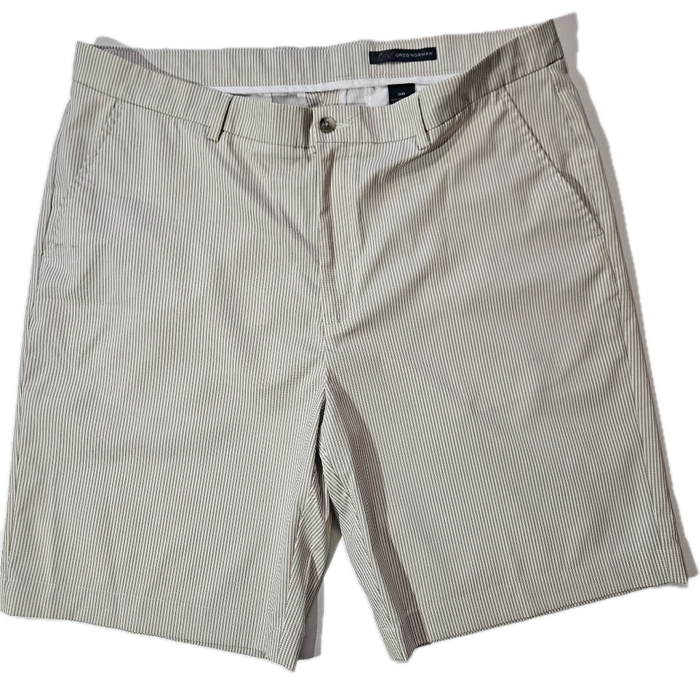 Greg Norman Shorts Mens 38 Beige‎ Striped Chino Polyester Spandex Pockets